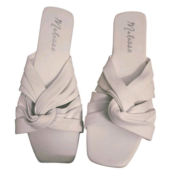 Matisse Genie White Twist Strap Leather Sandals Flats Womens Size 9 M - Picture 1 of 3